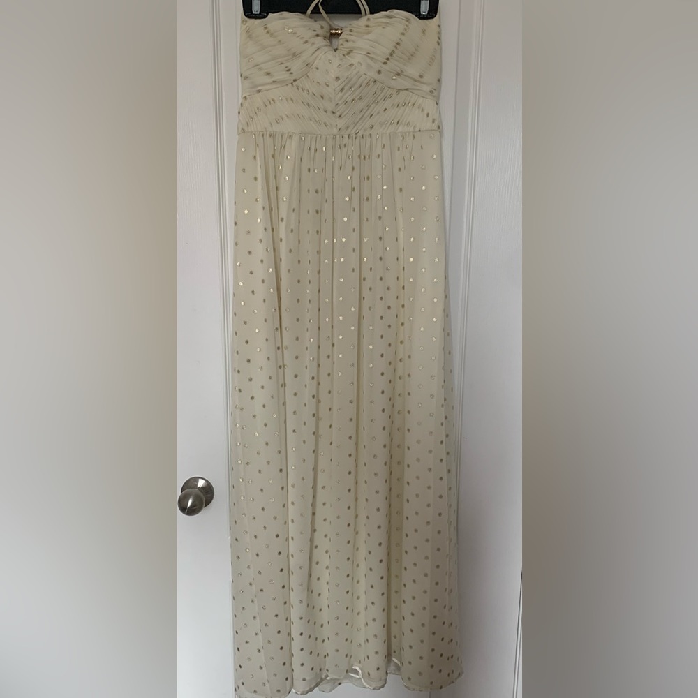 Long white and gold dot summer dress